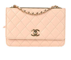 Trendy CC Wallet On Chain, Leather, Pink, CEPJL6H4, B/D, 3*